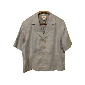 Talbots Women's Light Blue Blazer Size 18 Irish‎ Linen Button Front Lined